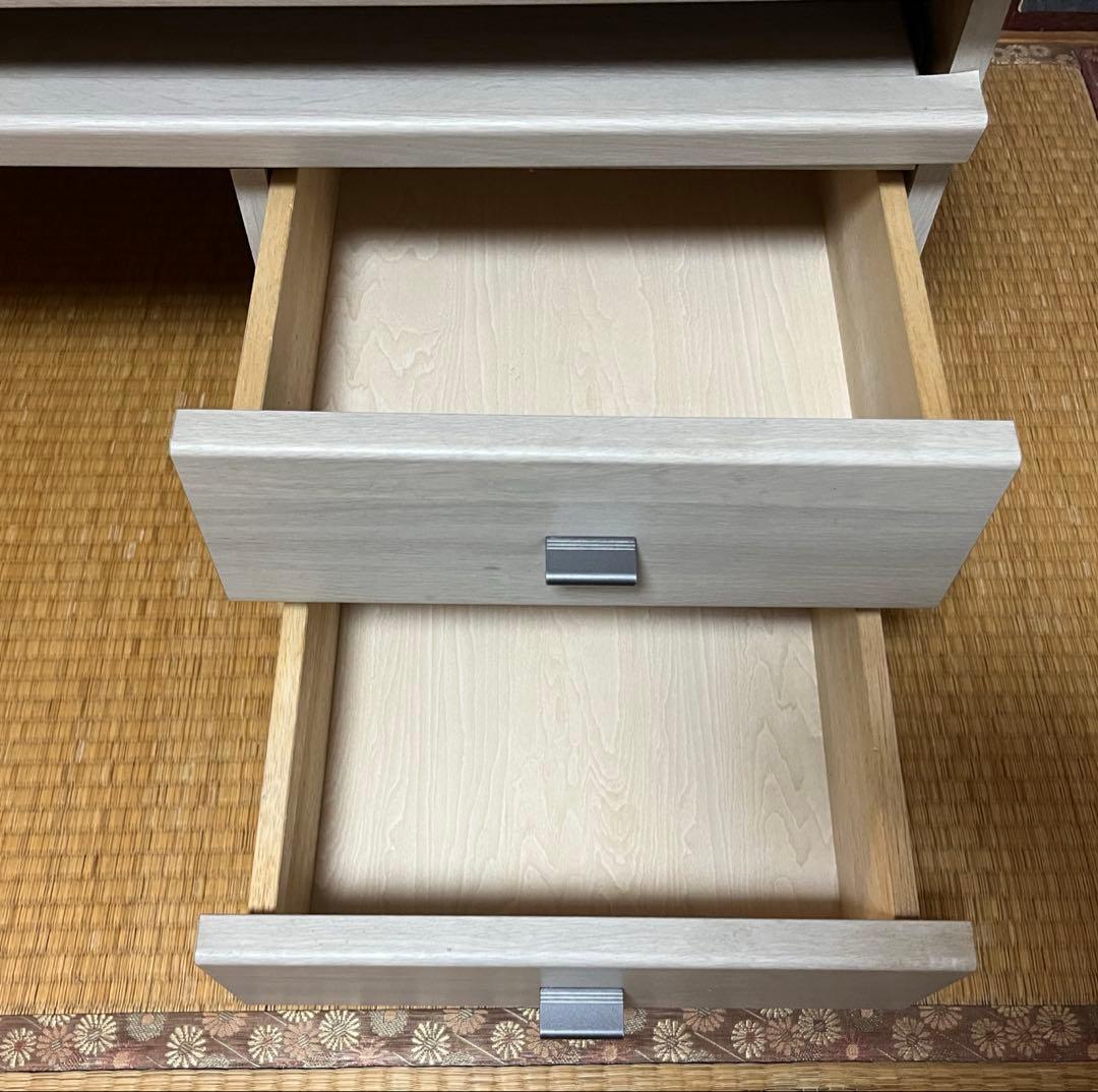 ①机 在宅勤務 省スペース ローテーブル pcデスク 木目シート貼り 引出し2段