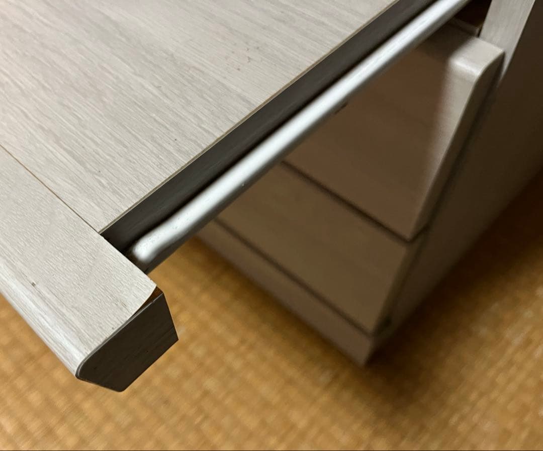 ①机 在宅勤務 省スペース ローテーブル pcデスク 木目シート貼り 引出し2段