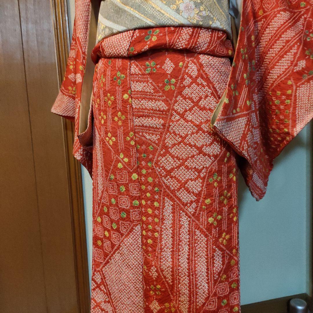 専用です。　正絹　豪華！総絞り　小紋　クリスマスお正月に　赤