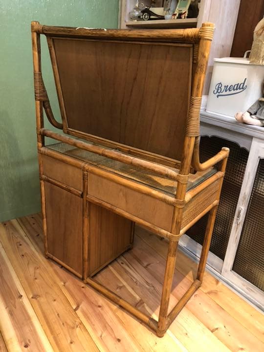 籐 ラタン ドレッサー 鏡台 インテリア アンティーク ビンテージ 昭和レトロ