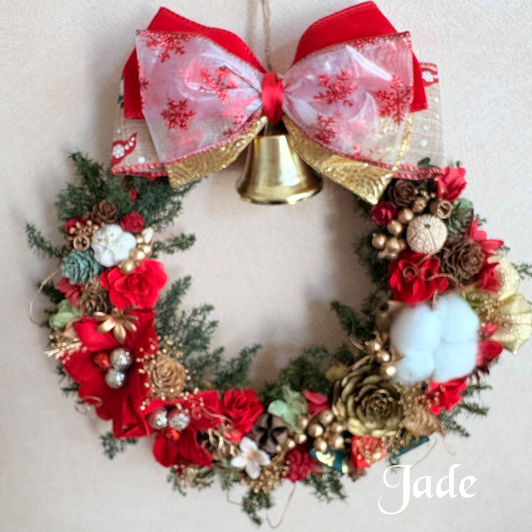 No125 キラキラリボンとリンリンベル♥大きめクリスマスリース