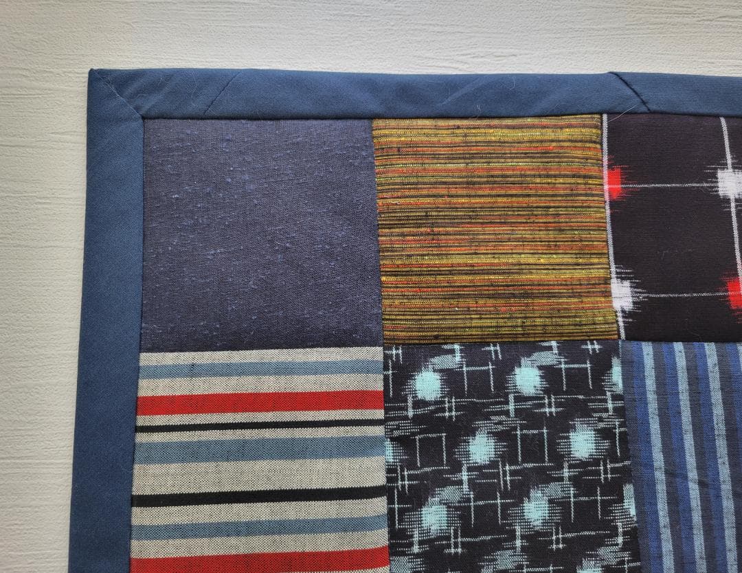 卵かけごはん 四角つなぎのパッチワークマット もめん古布 2点