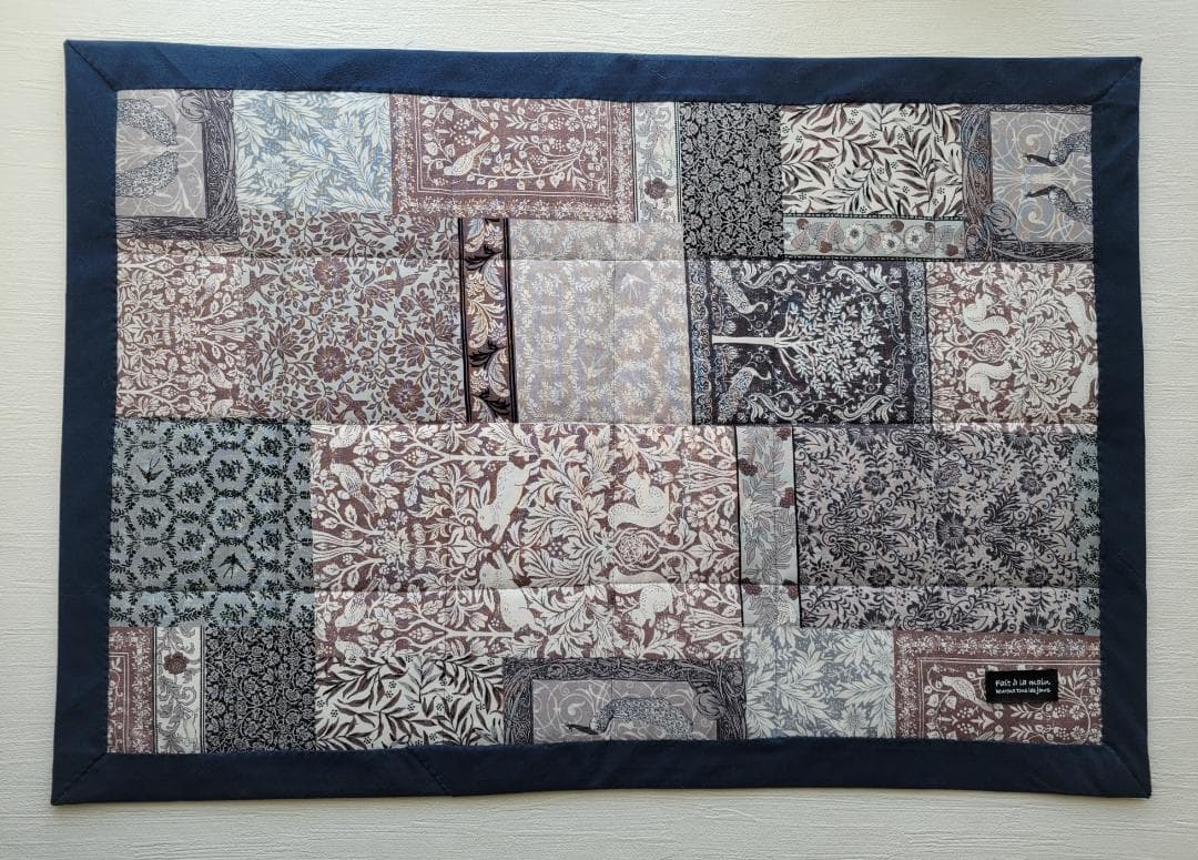 卵かけごはん 四角つなぎのパッチワークマット もめん古布 2点