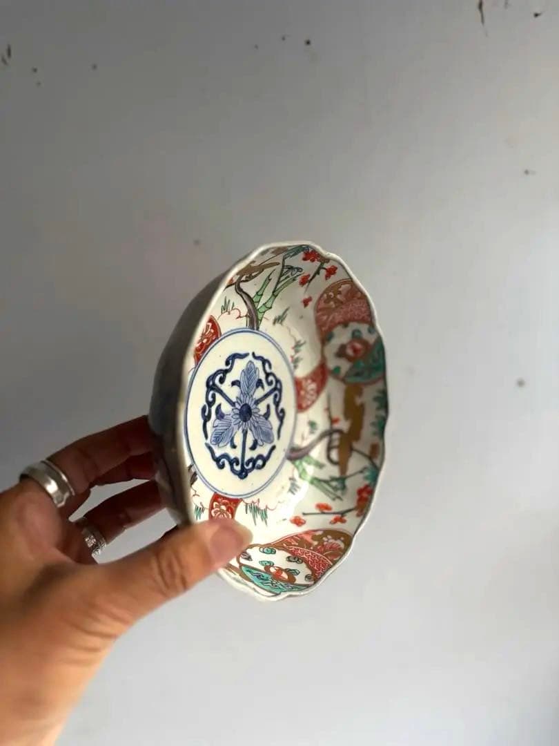 696 骨董 アンティーク 古伊万里 染付 豪華絢爛 色絵深皿 幕末 正月準備