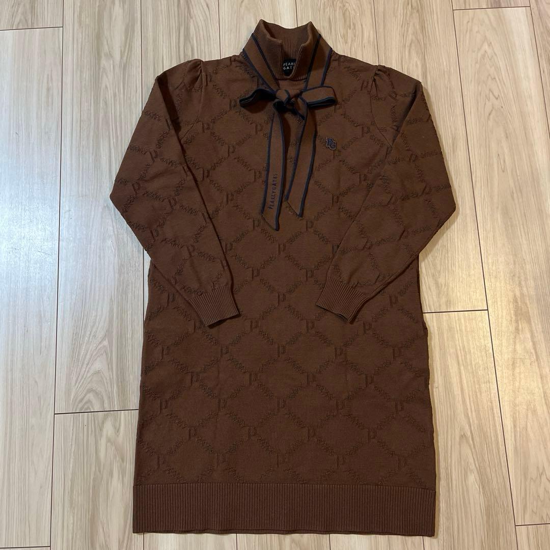 パーリーゲイツ＊ダイヤロゴ柄ハイネックボウタイワンピース＊サイズ0