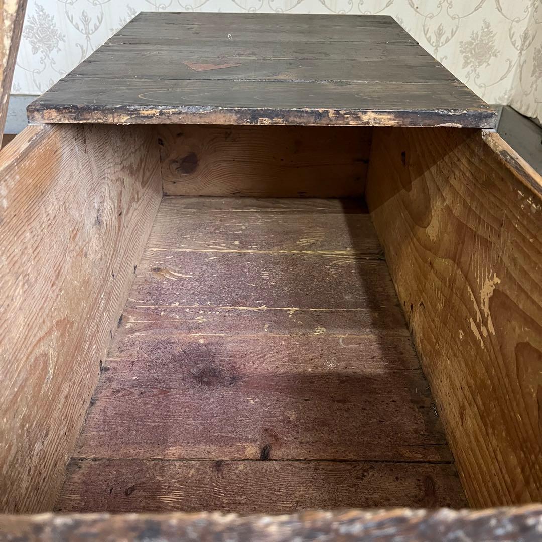 【アンティーク】味のある古い木箱 道具箱 工具箱 ベンチ 古木 古道具 古民具