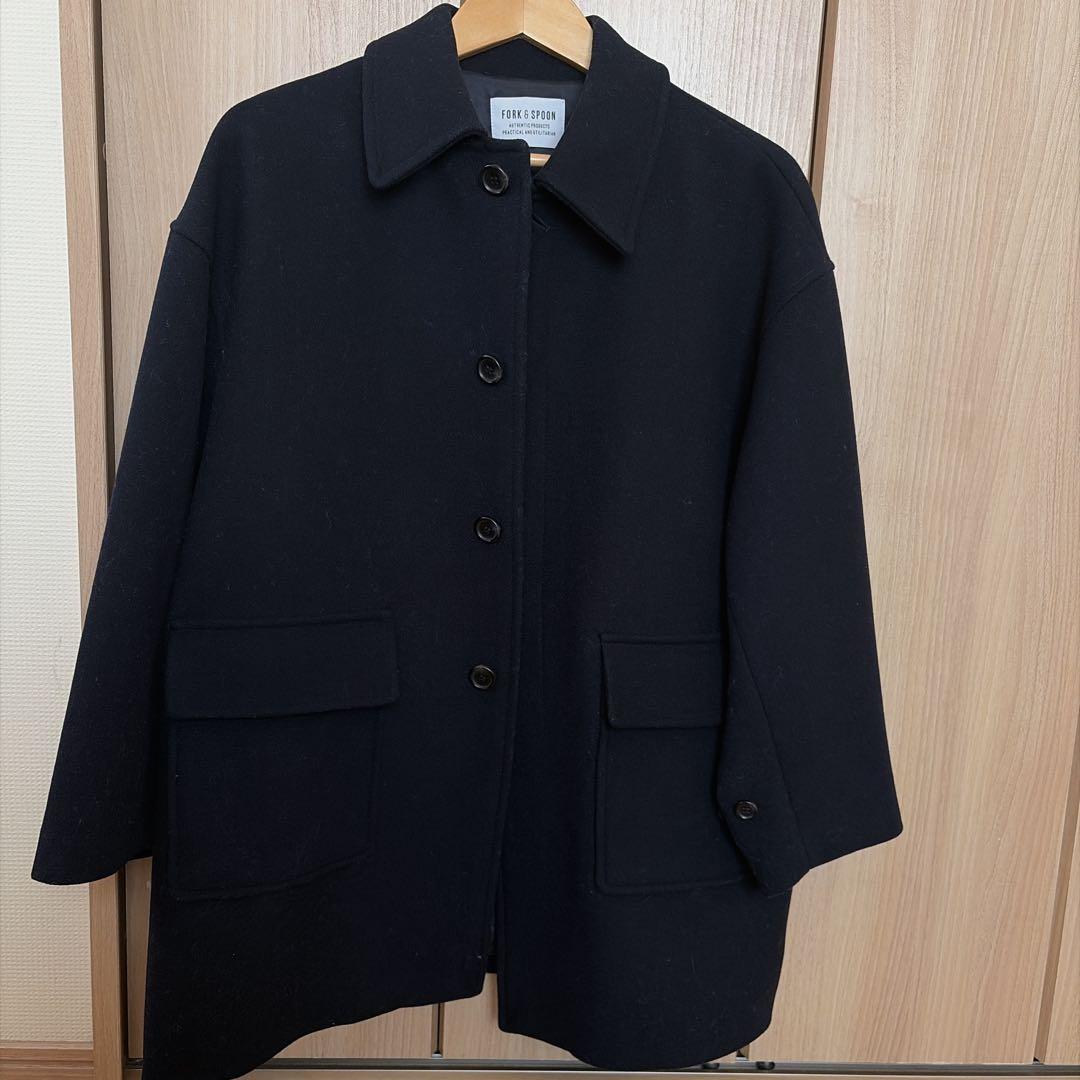 FORK&SPOON　バルカラーミドルコート　ネイビー
