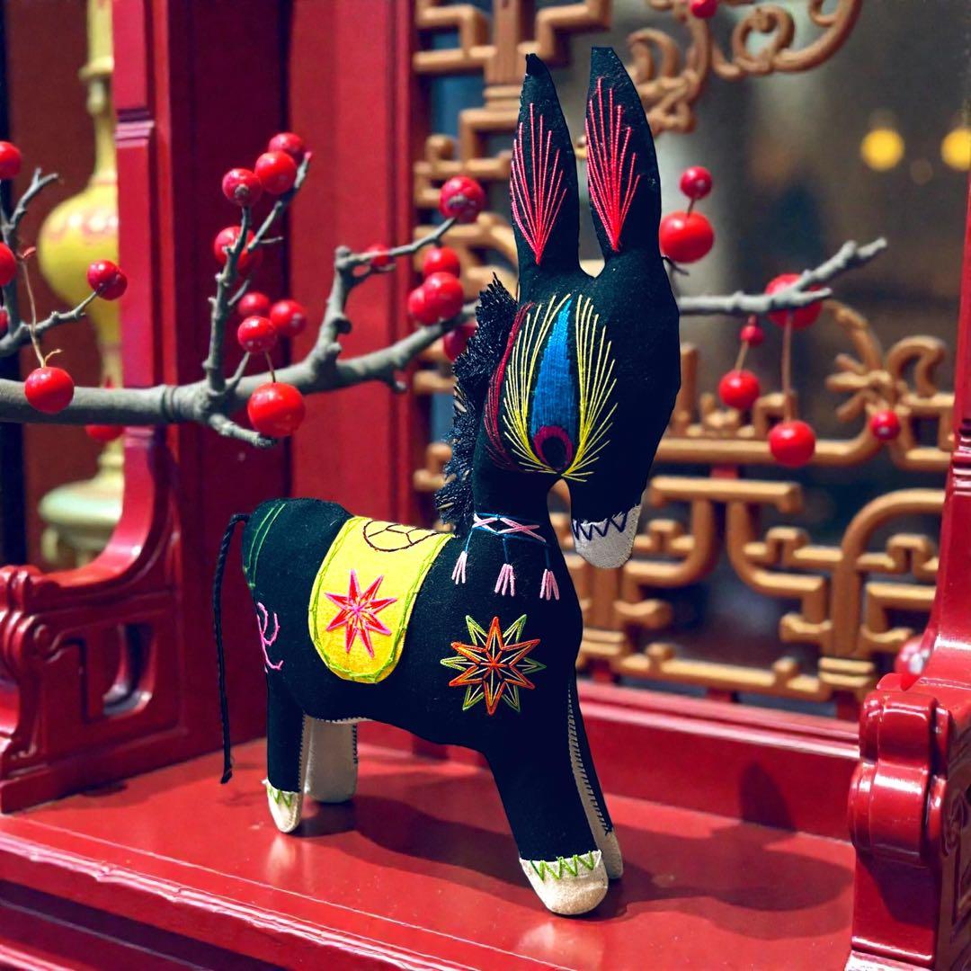 昭和期の中国民間玩具・陝西省西安 毛馿（馬/黒）郷土玩具　午年　干支飾り