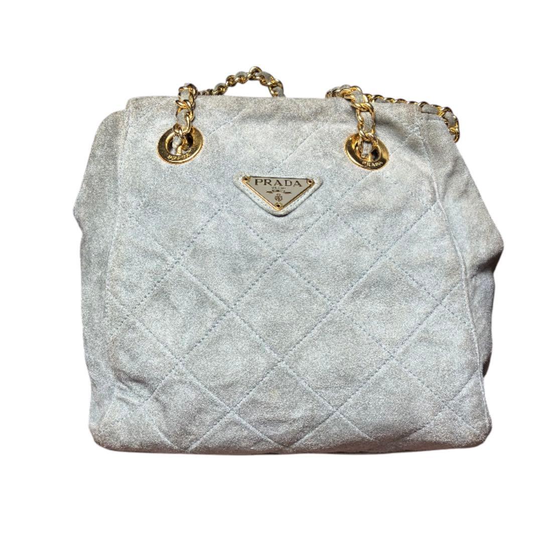 PRADA プラダ チェーン ショルダーバッグ キルティング スエード 三角ロゴ