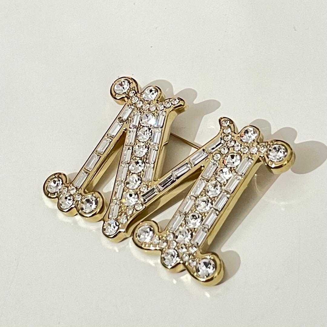 Max mara 定番 クリスタル x ゴールド　ブローチ