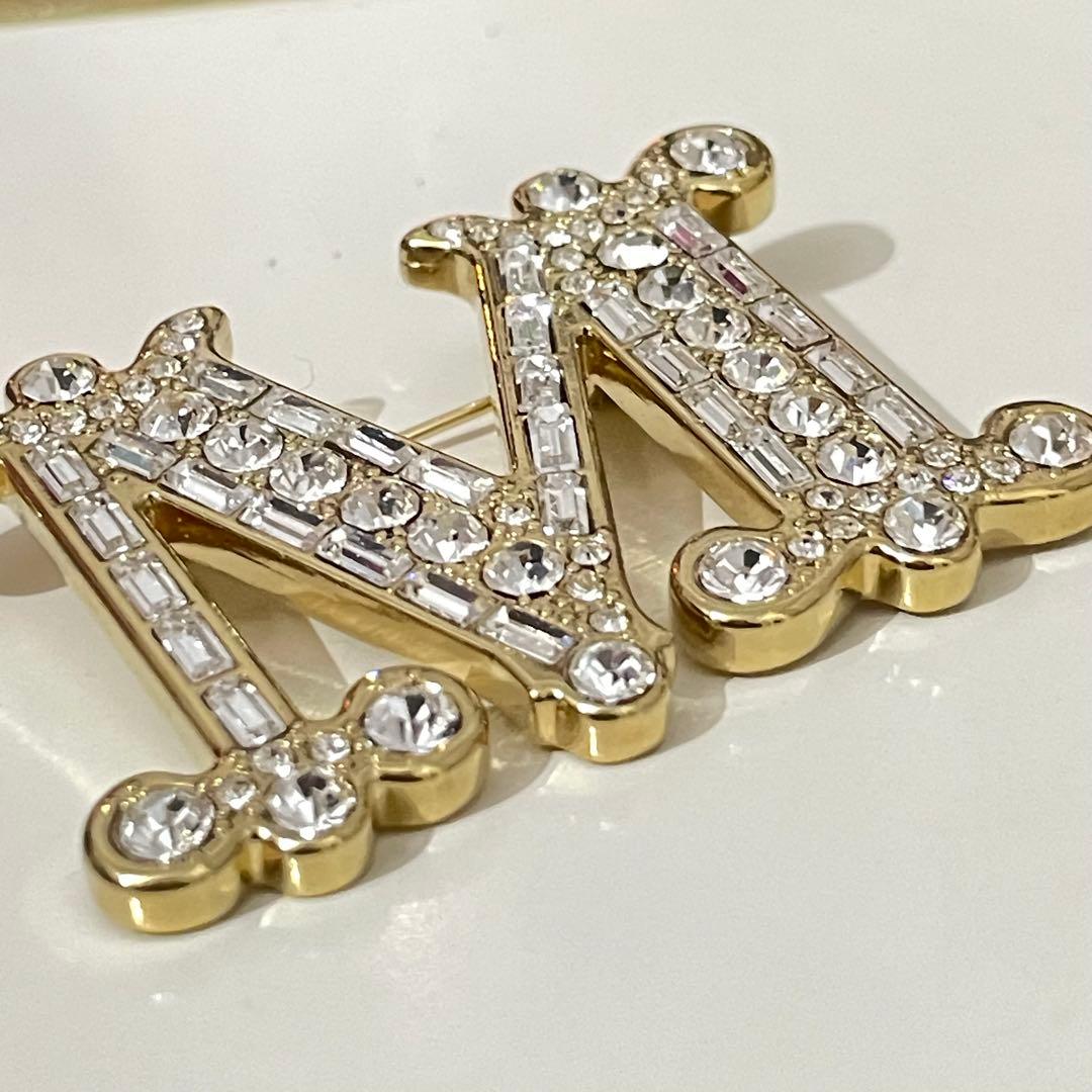 Max mara 定番 クリスタル x ゴールド　ブローチ