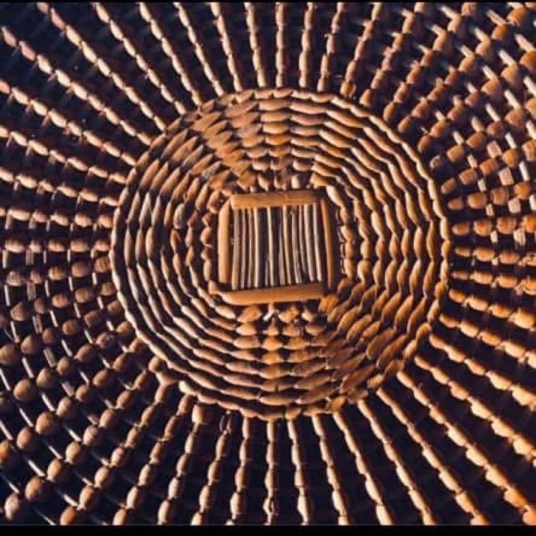 ビンテージ　丸い大型　藤製バスケット ラタンバック インダストリアル　ピクニック