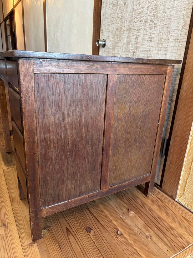 アンティーク　レトロ　木製デスク 5引き出し付き