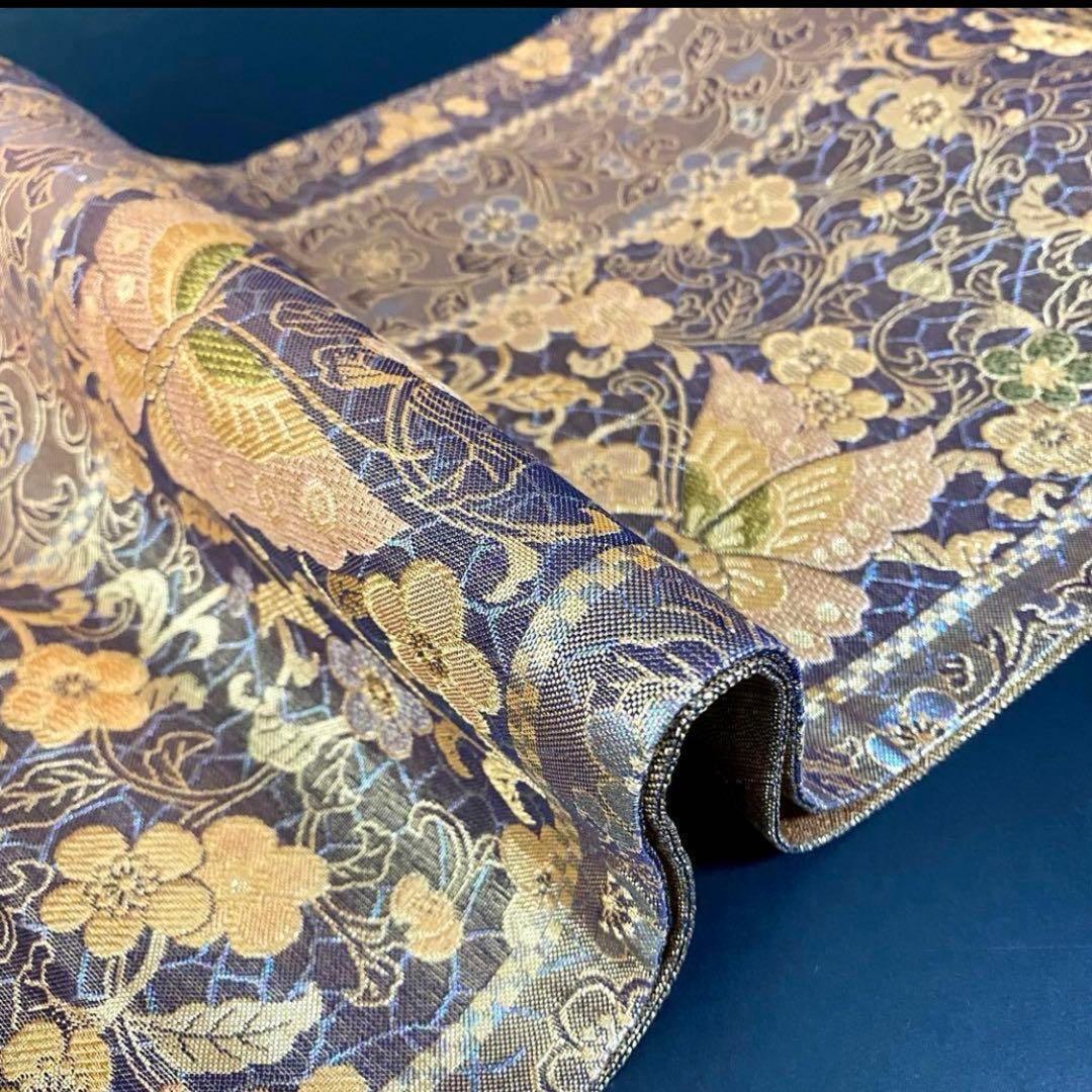 ZY-635 袋帯 蝶 花唐草 六通 縦柄 金糸 正絹 高級 名品