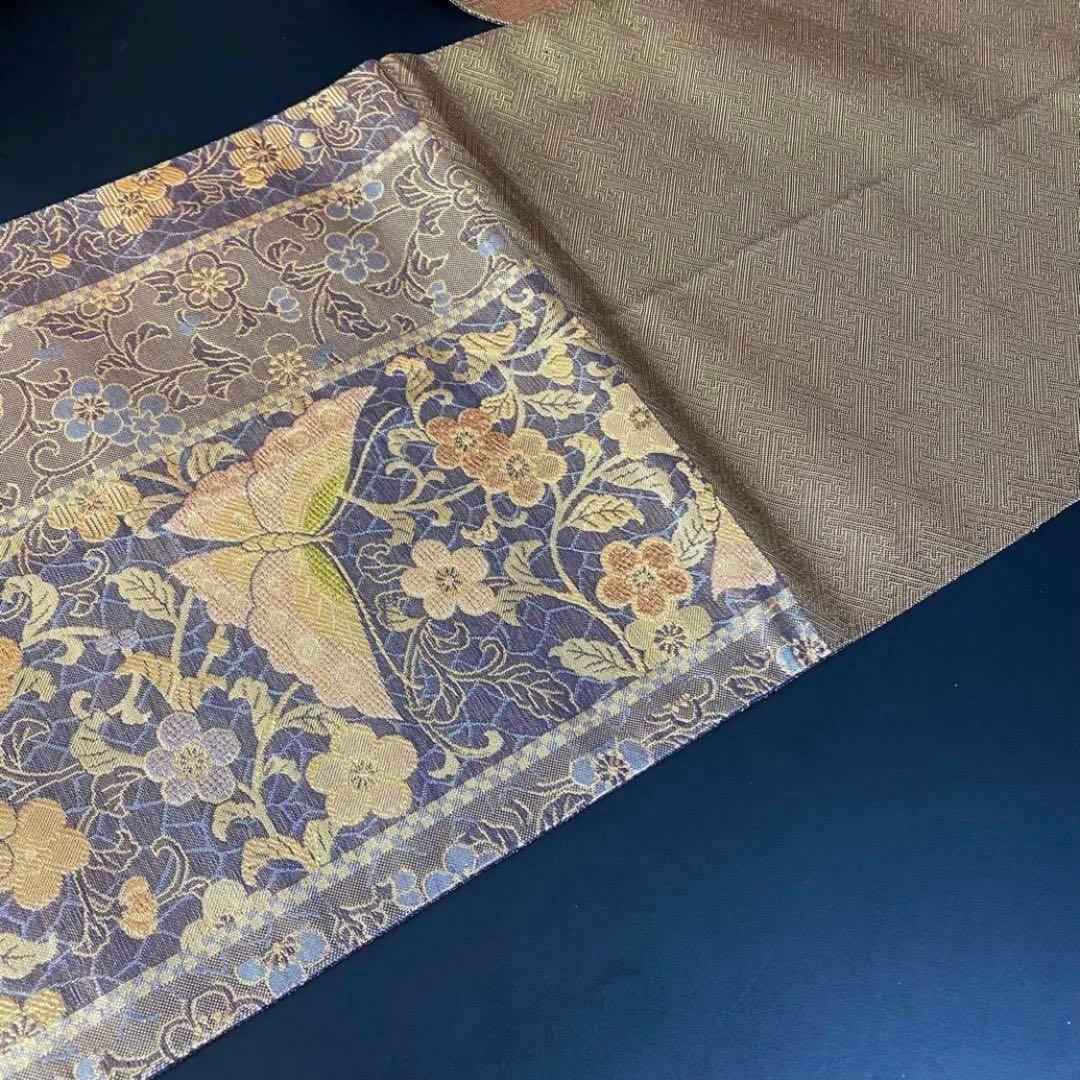 ZY-635 袋帯 蝶 花唐草 六通 縦柄 金糸 正絹 高級 名品