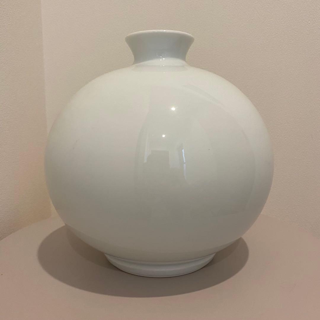 【美品】人間国宝　井上萬二　本人作　白磁丸形　壺　共箱