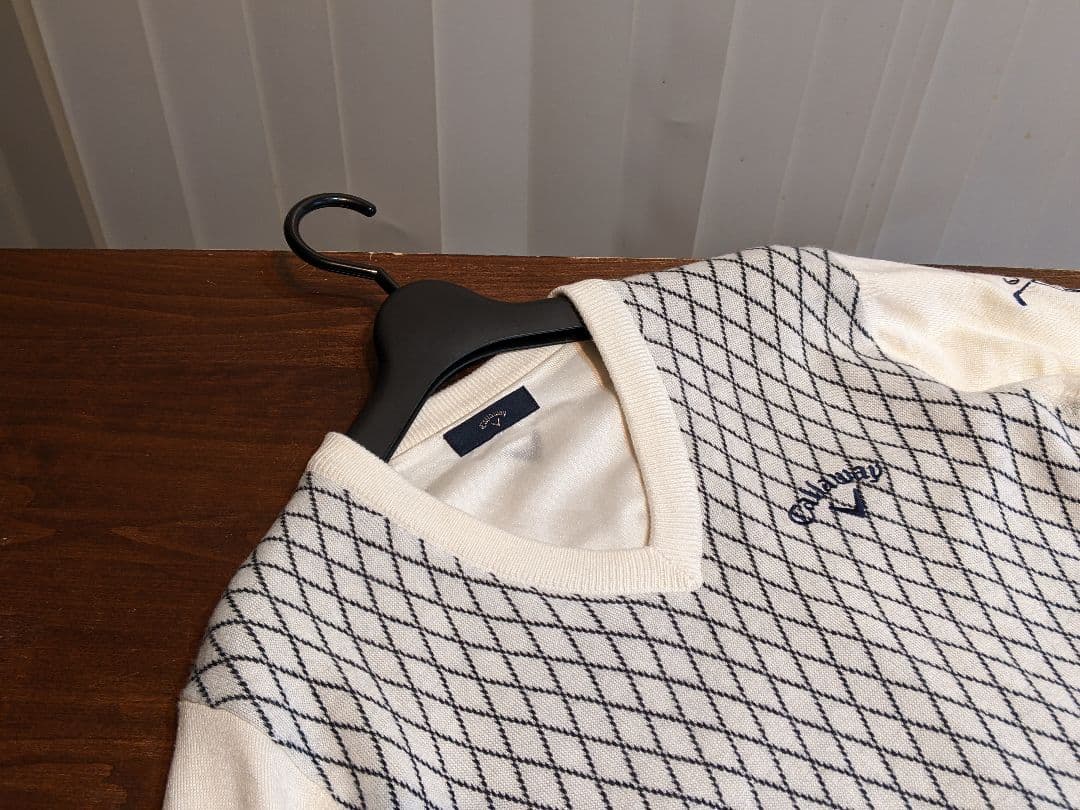 キャロウェイ　バイヤスチェック　裏地　vネック　ニット　セーター　トレーナー　白