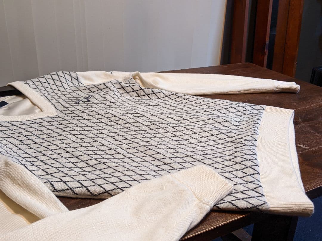 キャロウェイ　バイヤスチェック　裏地　vネック　ニット　セーター　トレーナー　白