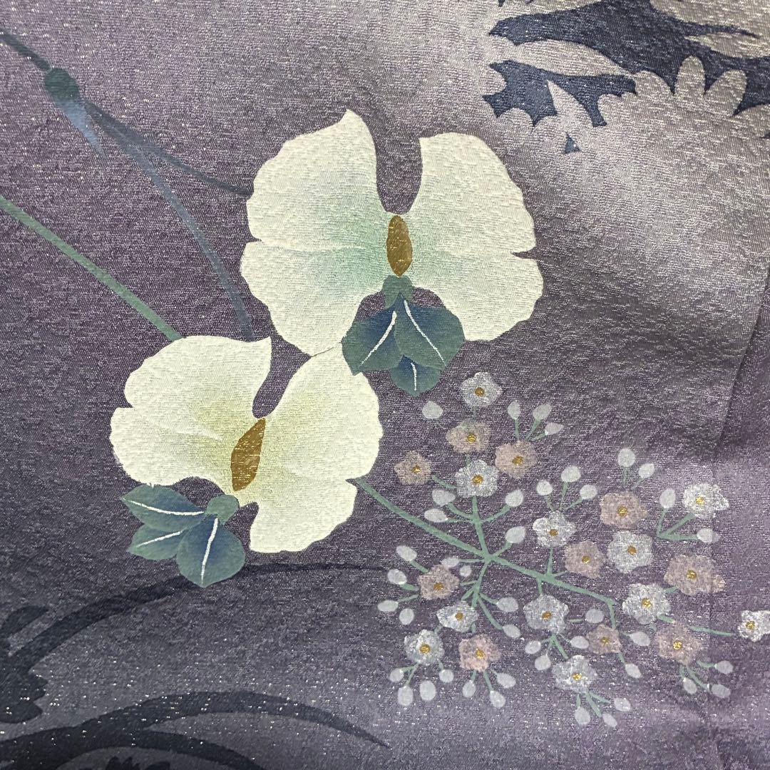 D12 訪問着 京友禅の巨匠 頼田勉 胡蝶蘭 金通し 正絹 着物 袷 極美品