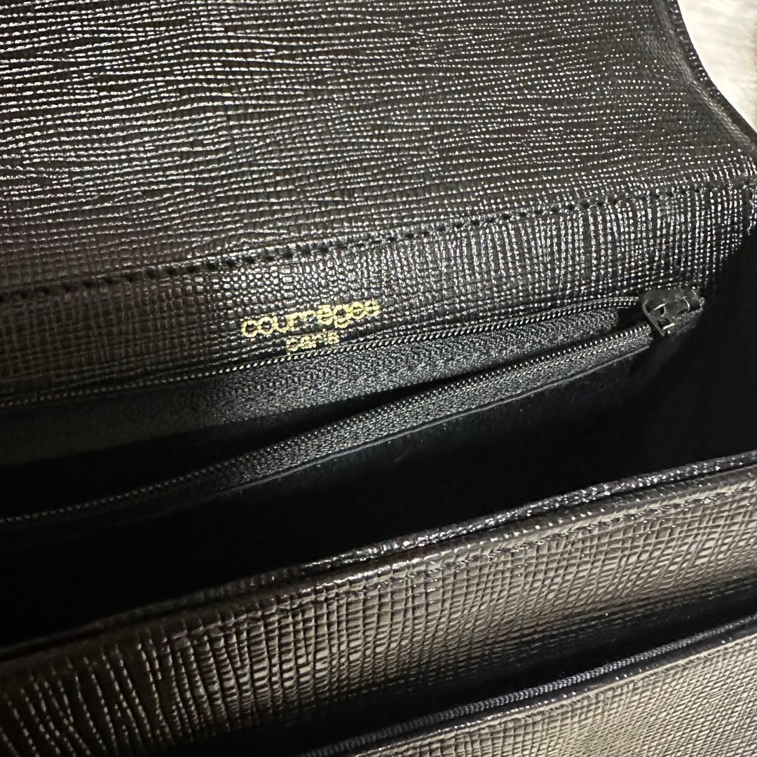courregesクレージュ2wayハンドバッグショルダーバッグ黒金ロゴ レザー