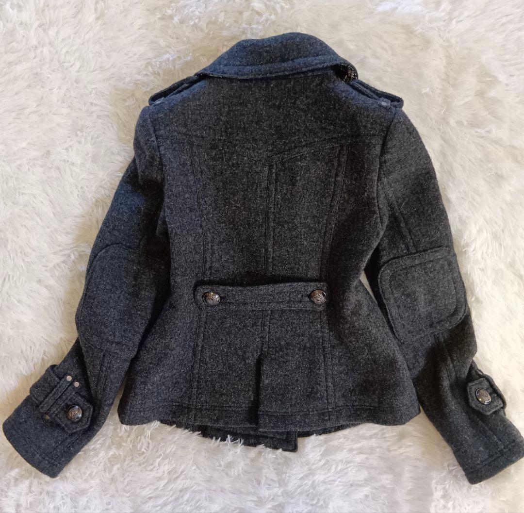 【バーバリー ブルーレーベル】Pコート 銀ボタン ノバチェック ダブル 36