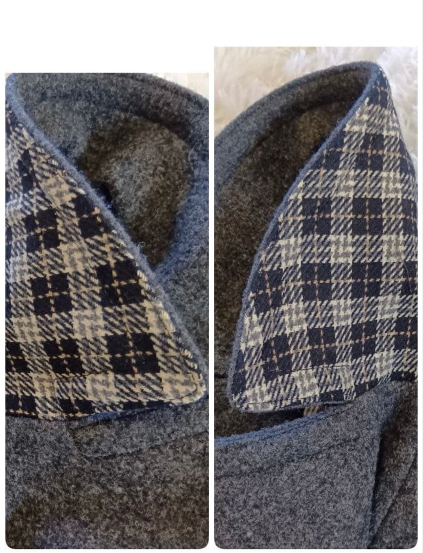 【バーバリー ブルーレーベル】Pコート 銀ボタン ノバチェック ダブル 36