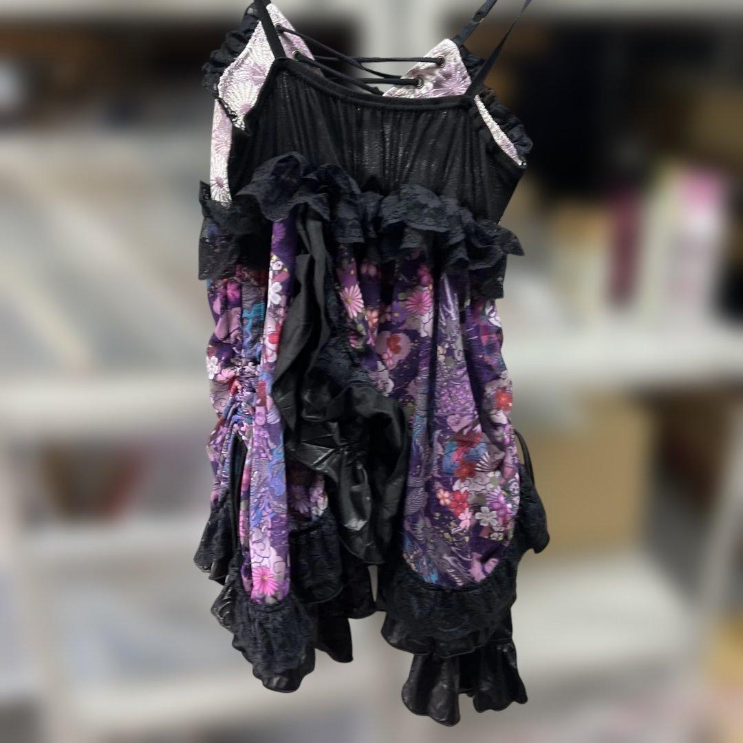 花柄フリルキャミソール 紫黒