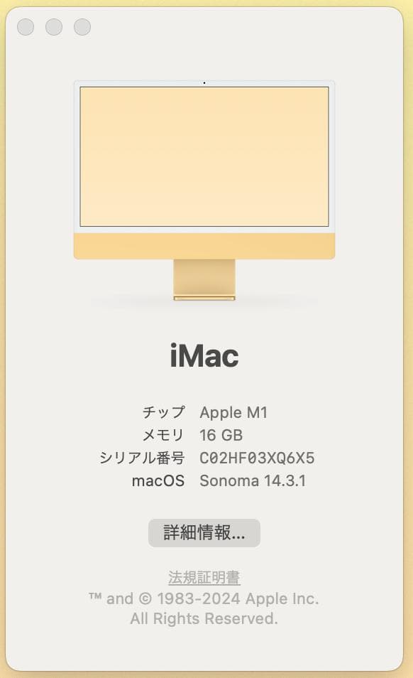 iMac 24インチ M1【SSD1TB/16GB】イエロー