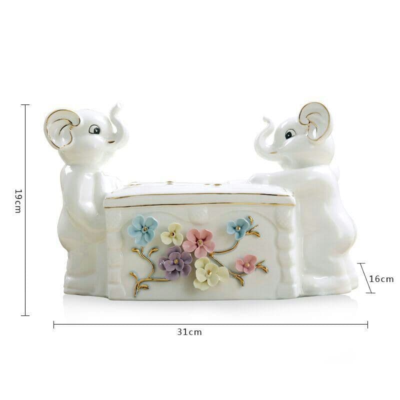 ティッシュケース テーブルを囲む2匹のぶたさん