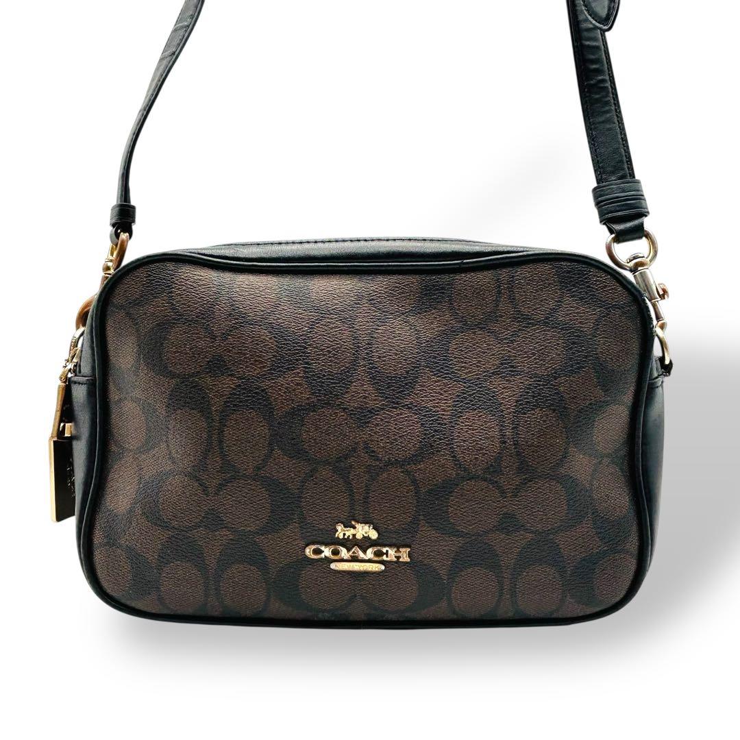 【人気】COACH コーチ　ショルダーバッグ ブラウン×ブラック　レザー　良品