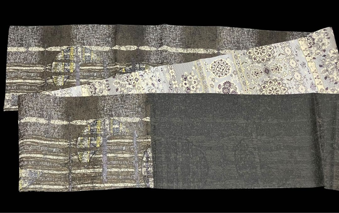 リバーシブル 袋帯 六通柄 正絹 欧風華文 縦縞 月 未使用 イ6179