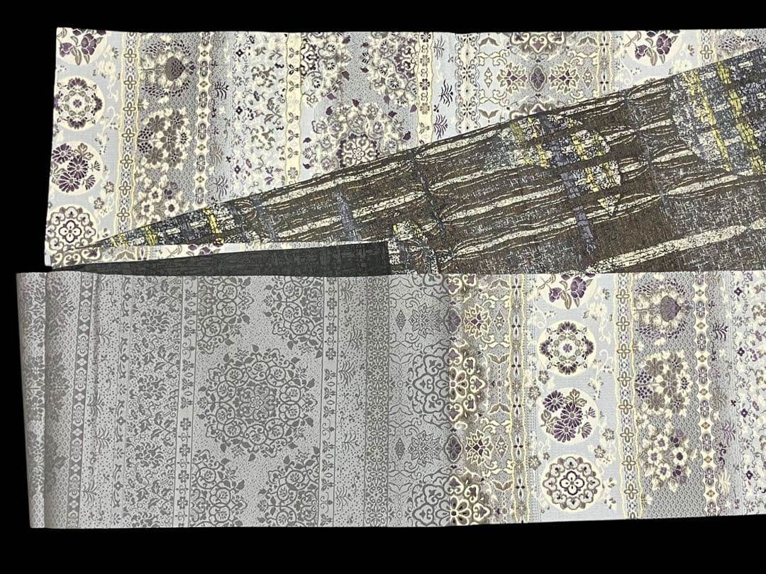 リバーシブル 袋帯 六通柄 正絹 欧風華文 縦縞 月 未使用 イ6179