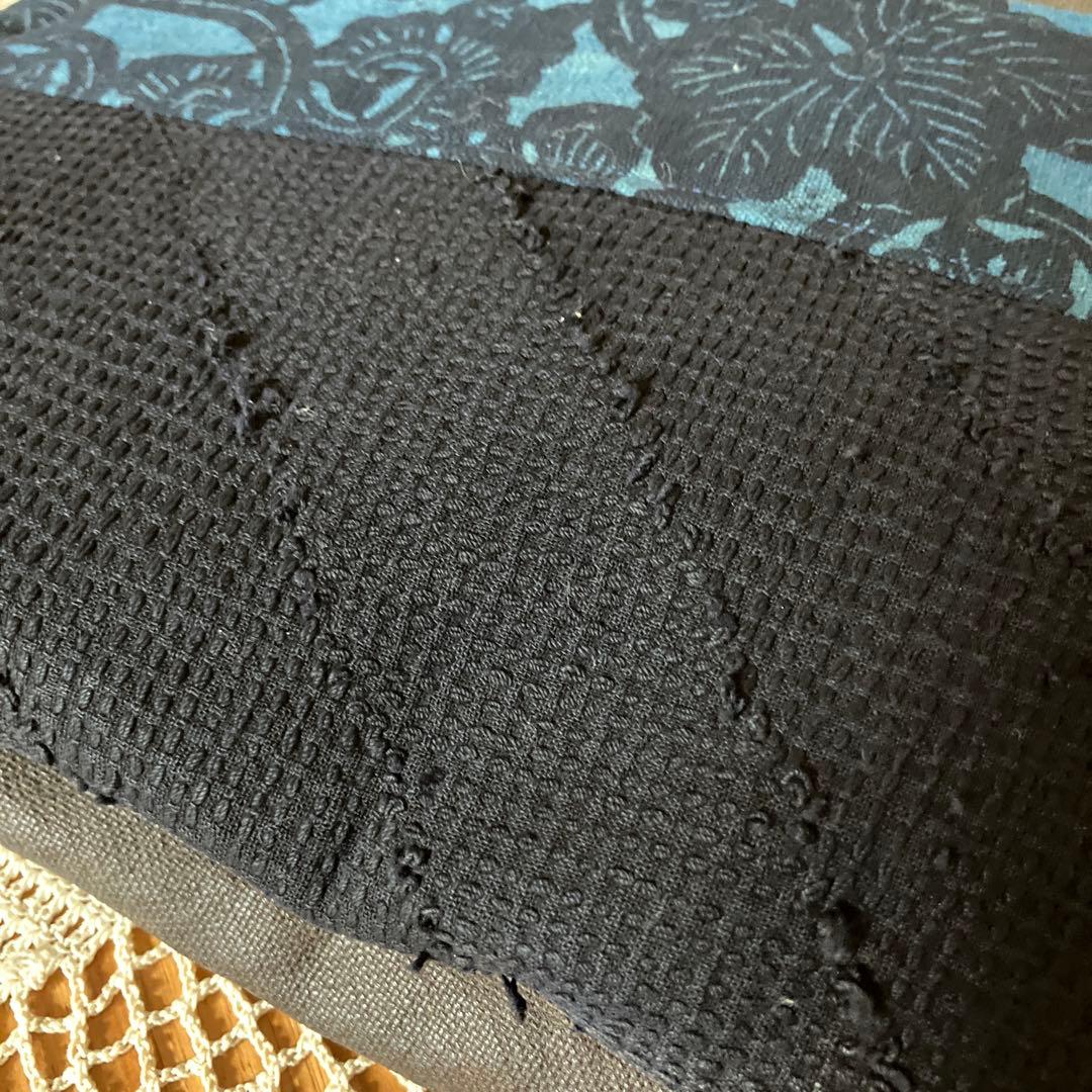 柿渋染め酒袋庄内刺し子型染め古布手彫り木製持ち手トートバッグ手作りリメイク