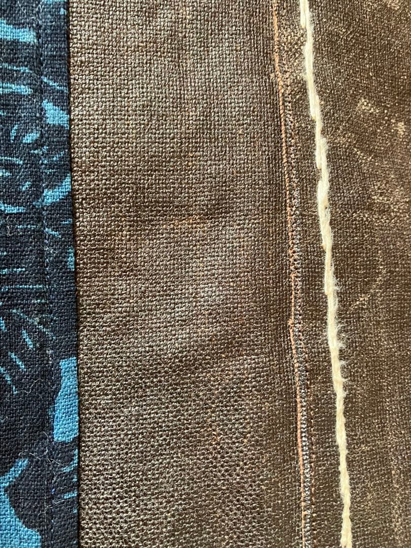 柿渋染め酒袋庄内刺し子型染め古布手彫り木製持ち手トートバッグ手作りリメイク