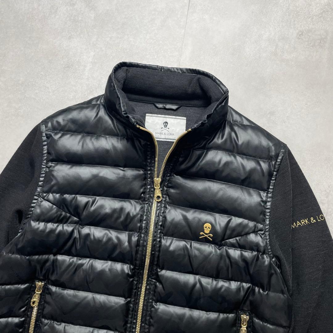 極美品 マークアンドロナ ダウンジャケット ナイロン切替 迷彩 スカル Wジップ