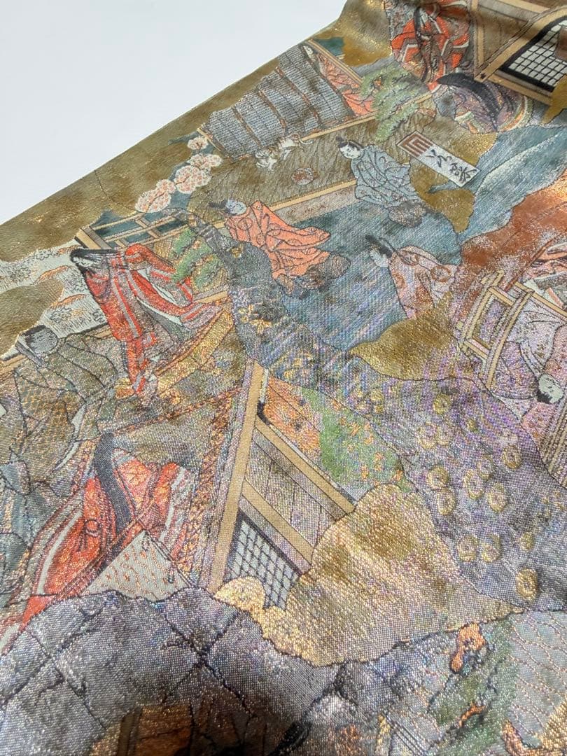 美品 高級 袋帯 正絹 全通柄 リバーシブル 両面 名門西陣 あさぎ フォーマル