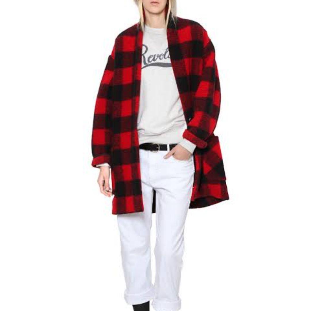 イザベルマラン エトワール　ウール混　レッドチェック　ニットコート　34