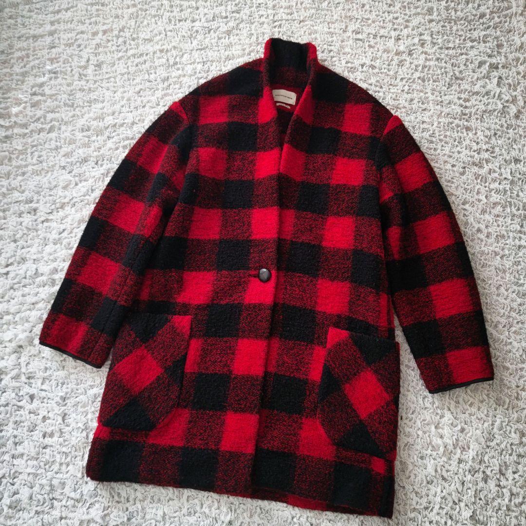 イザベルマラン エトワール　ウール混　レッドチェック　ニットコート　34