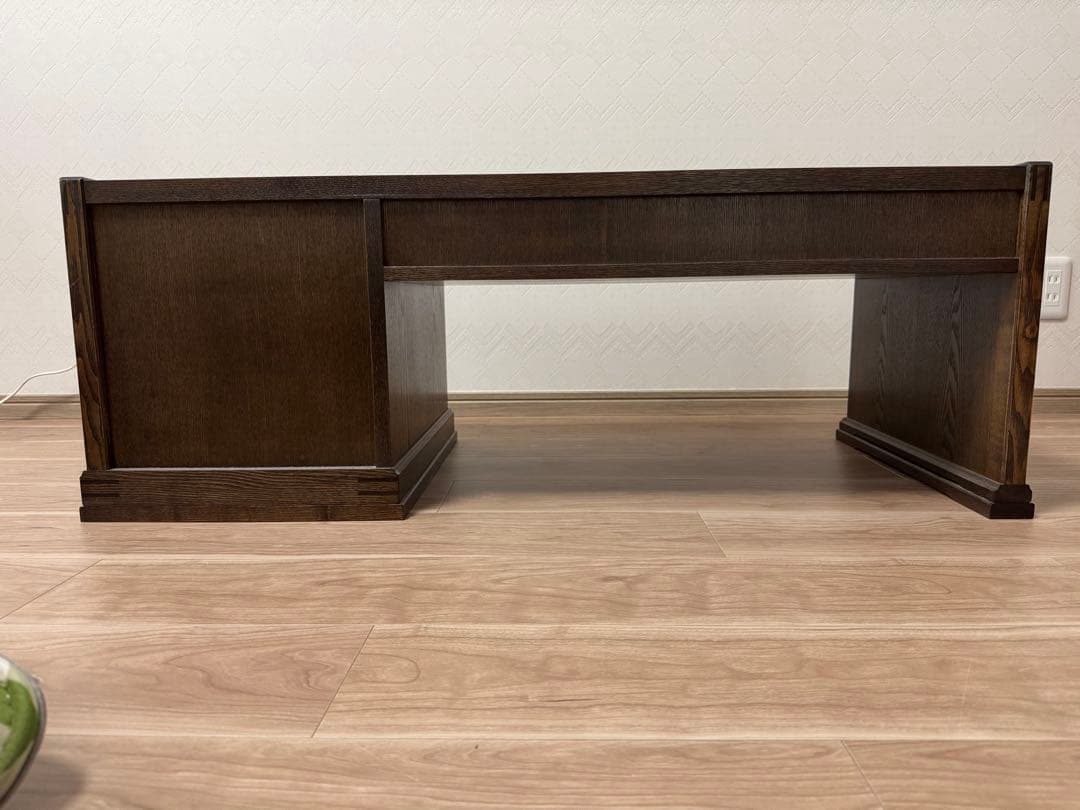 机　文机　座机　ローデスク　座卓　　　ダークブラウン木製デスク 5引き出し