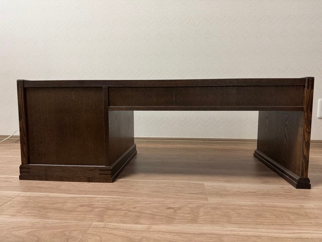 机　文机　座机　ローデスク　座卓　　　ダークブラウン木製デスク 5引き出し