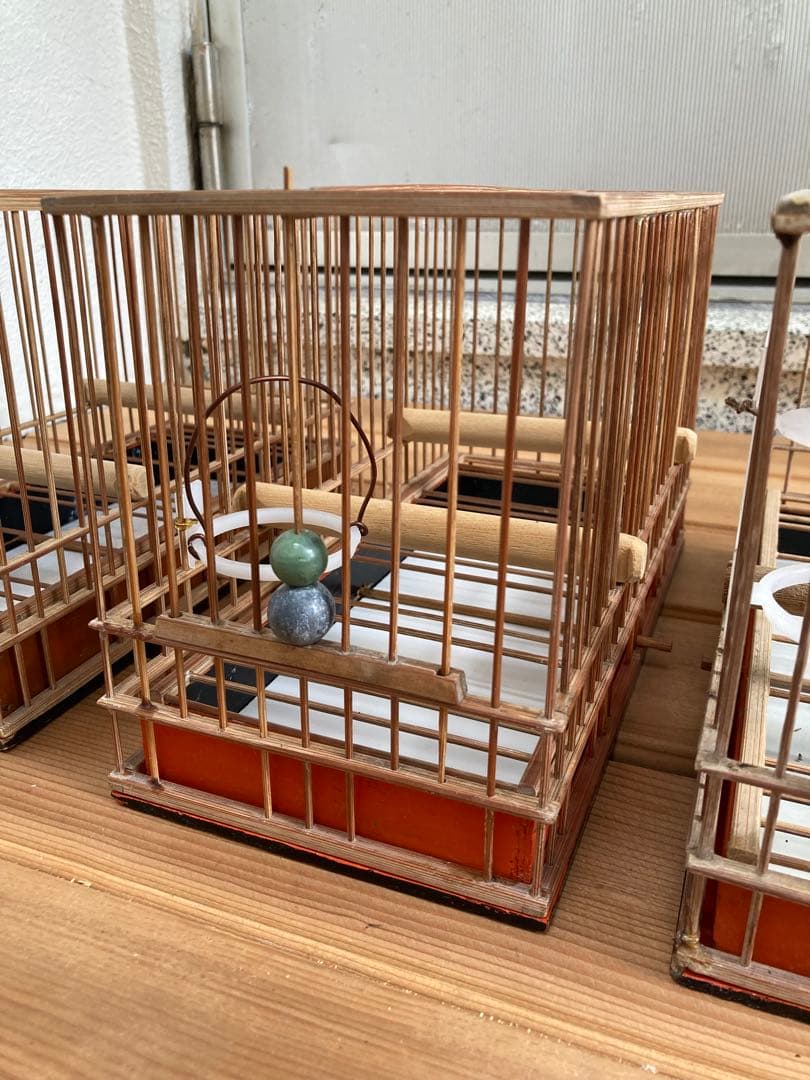 竹細工　めじろかご　鳥かご　 6個　木製寝かせ箱セット