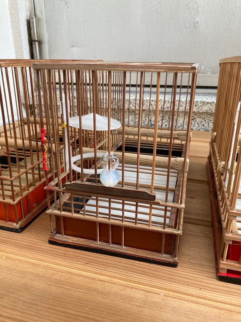 竹細工　めじろかご　鳥かご　 6個　木製寝かせ箱セット