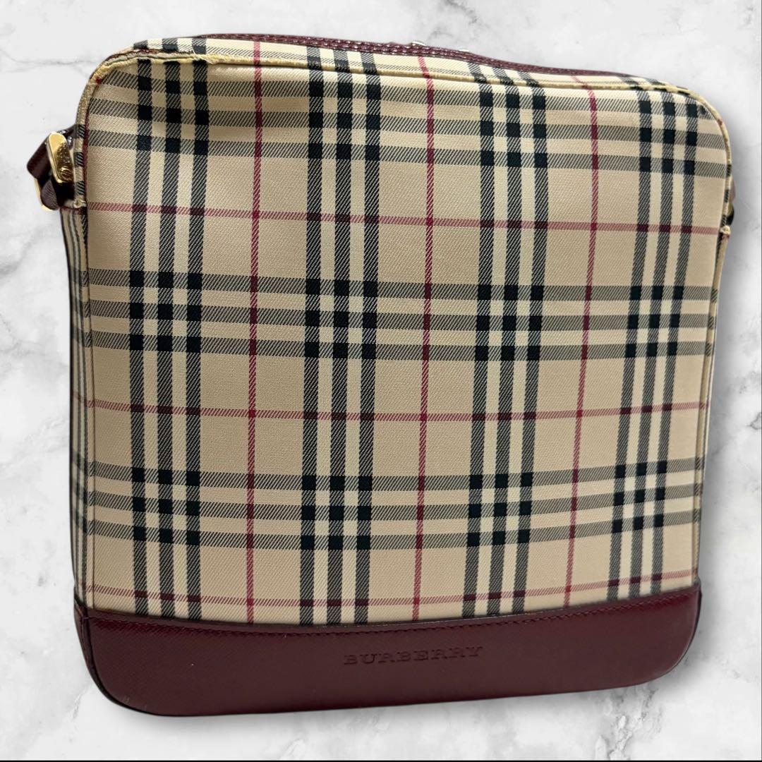 Burberry バーバリー　ショルダーバッグ　ノバチェック　レザー　レッド