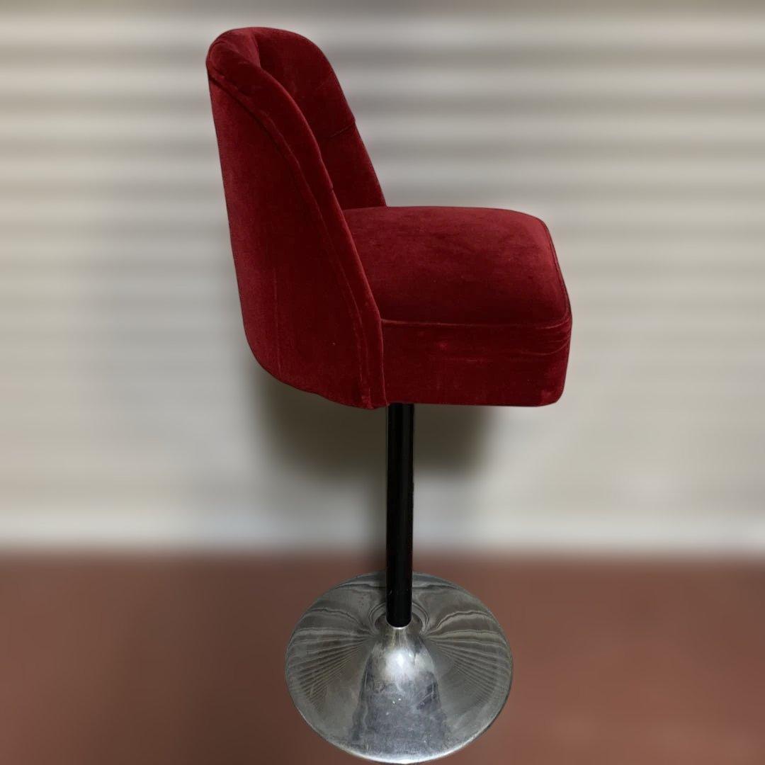 る*う様 赤ベルベット カウンターチェア 固定式 レトロ