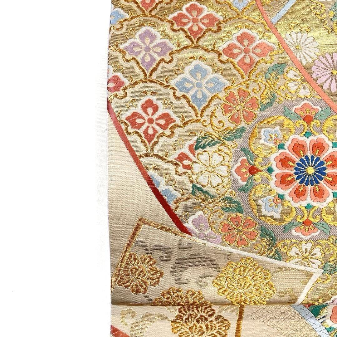 袋帯　華紋　菊花　雪輪青海波　花菱　唐花　金糸　着物　082a u