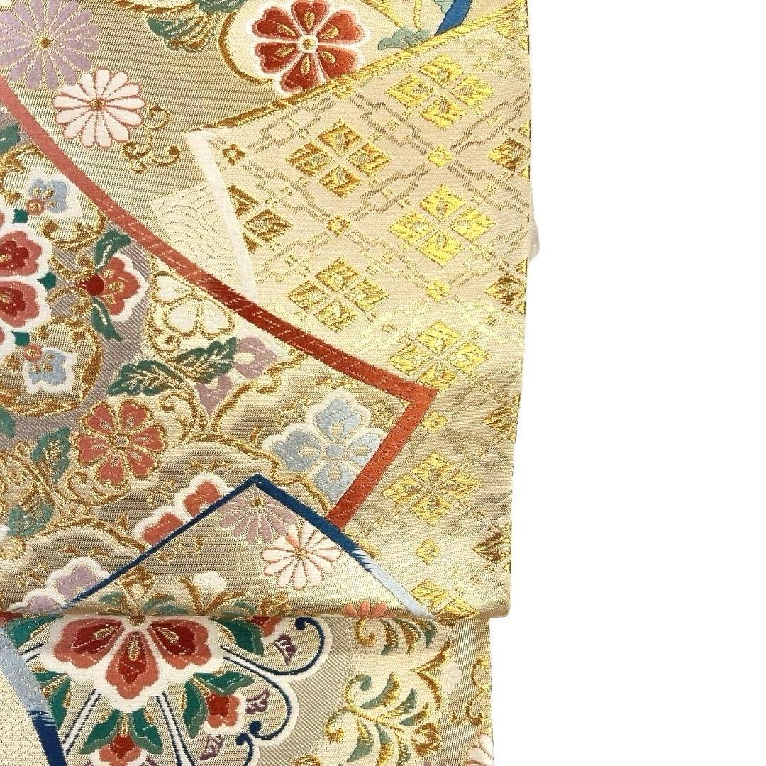 袋帯　華紋　菊花　雪輪青海波　花菱　唐花　金糸　着物　082a u