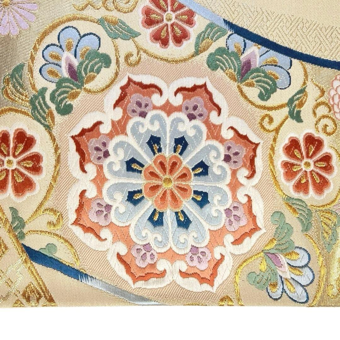 袋帯　華紋　菊花　雪輪青海波　花菱　唐花　金糸　着物　082a u