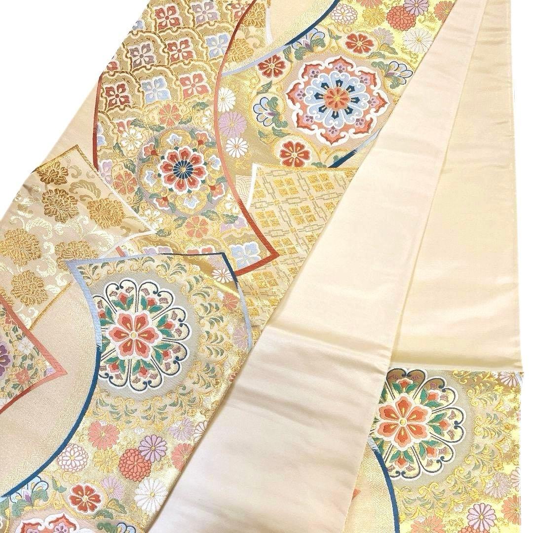 袋帯　華紋　菊花　雪輪青海波　花菱　唐花　金糸　着物　082a u