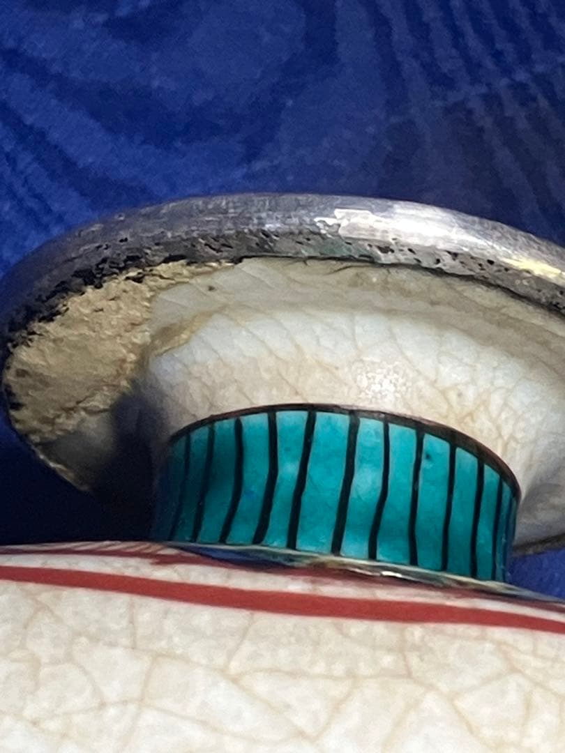 九谷焼　色絵花瓶　角福　花鳥図角型花瓶　銀修理品　レア　骨董品