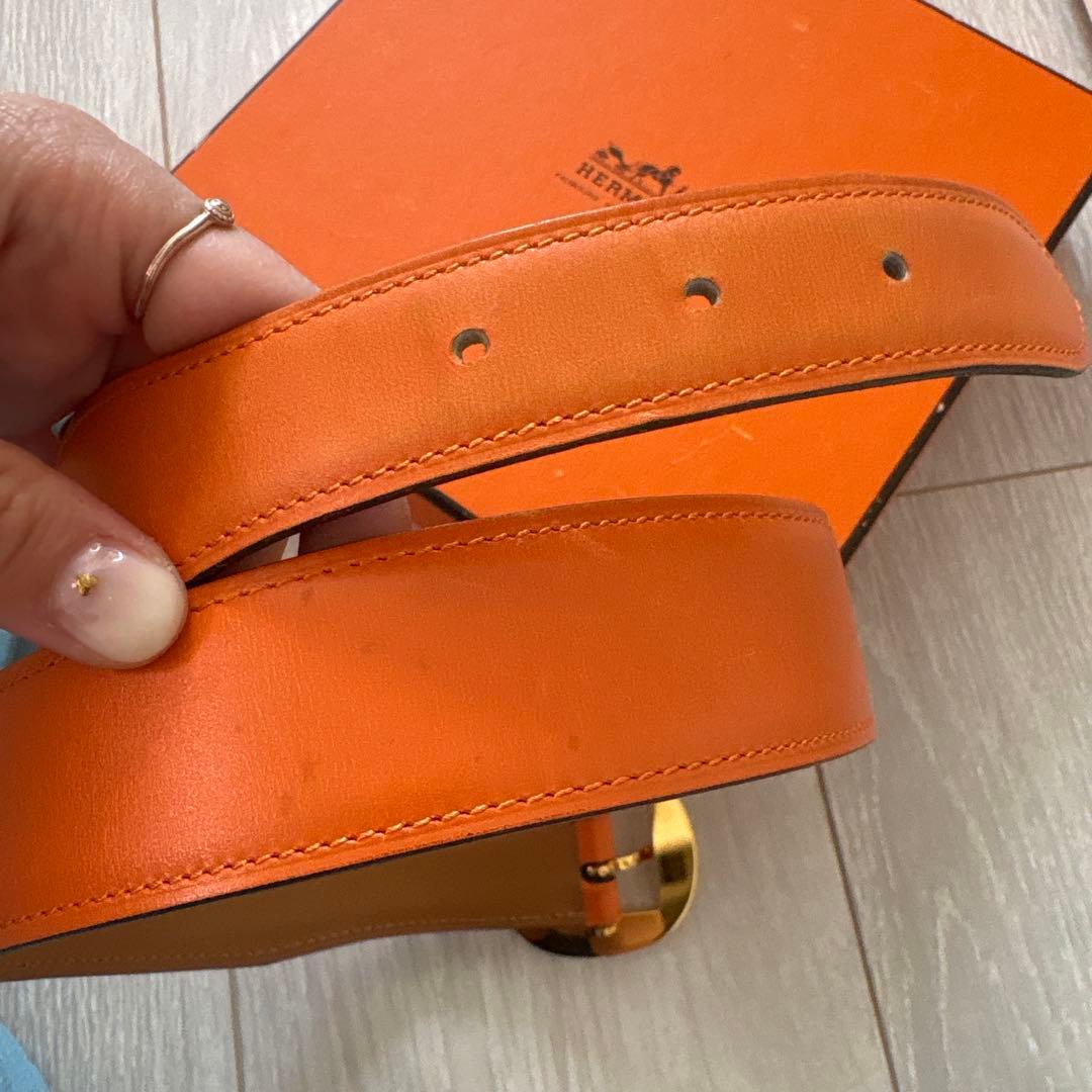 HERMES オレンジ レザー ベルト 75